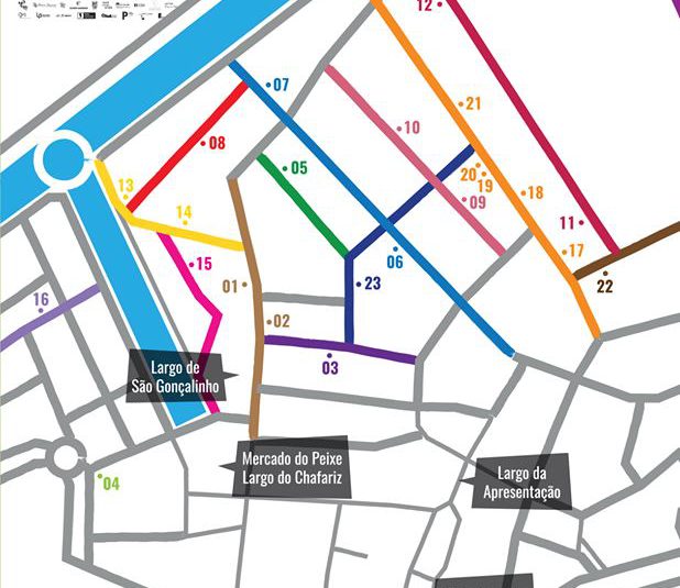 Mapa com os pontos de interesse do São Gonçalinho Street Arts Fest 2019